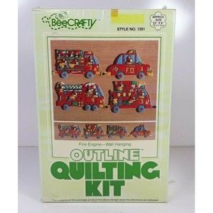 Vintage Beecrafty Puppy Fire Engine Kids Room Wall Hanger Quilting Kit Sealed